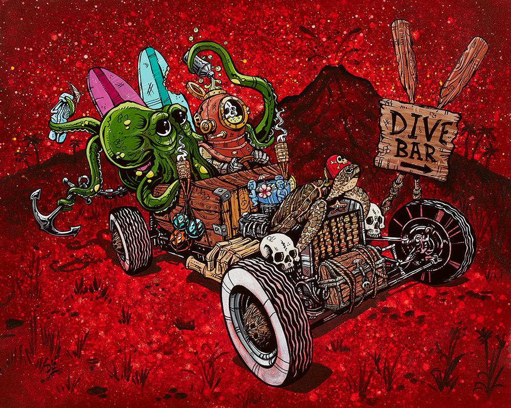 Dive Bar XIJ by Day of the Dead Artist David Lozeau, Day of the Dead Art, Dia de los Muertos Art, Dia de los Muertos Artist