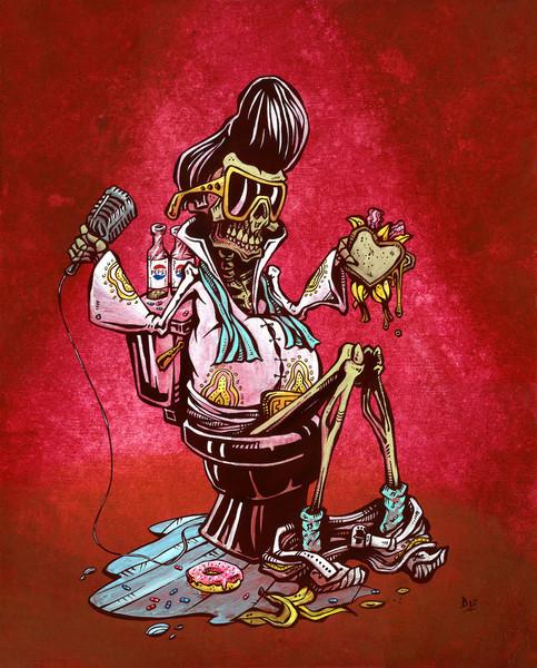 Elvis on His Throne XIJ by Day of the Dead Artist David Lozeau, Day of the Dead Art, Dia de los Muertos Art, Dia de los Muertos Artist