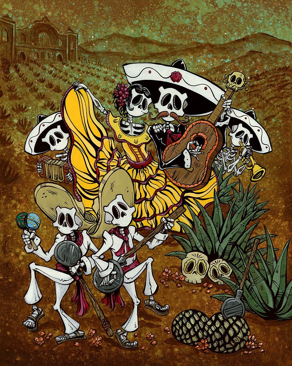 Fiesta Before the Siesta XIJ by Day of the Dead Artist David Lozeau, Day of the Dead Art, Dia de los Muertos Art, Dia de los Muertos Artist