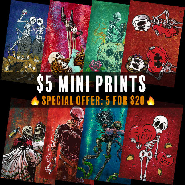 $5 Mini Prints by Day of the Dead Artist David Lozeau, Day of the Dead Art, Dia de los Muertos Art, Dia de los Muertos Artist