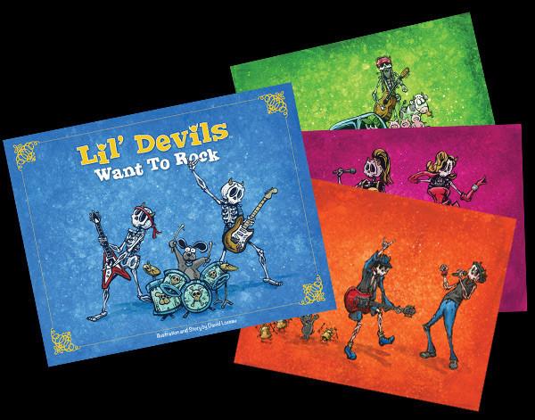 Lil' Devils Want to Rock Children's Book by Day of the Dead Artist David Lozeau, Day of the Dead Art, Dia de los Muertos Art, Dia de los Muertos Artist