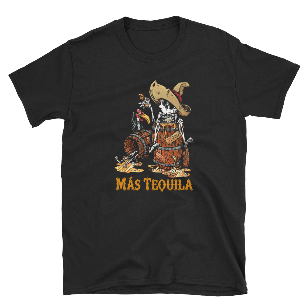 Mas Tequila Shirt by Day of the Dead Artist David Lozeau, Day of the Dead Art, Dia de los Muertos Art, Dia de los Muertos Artist