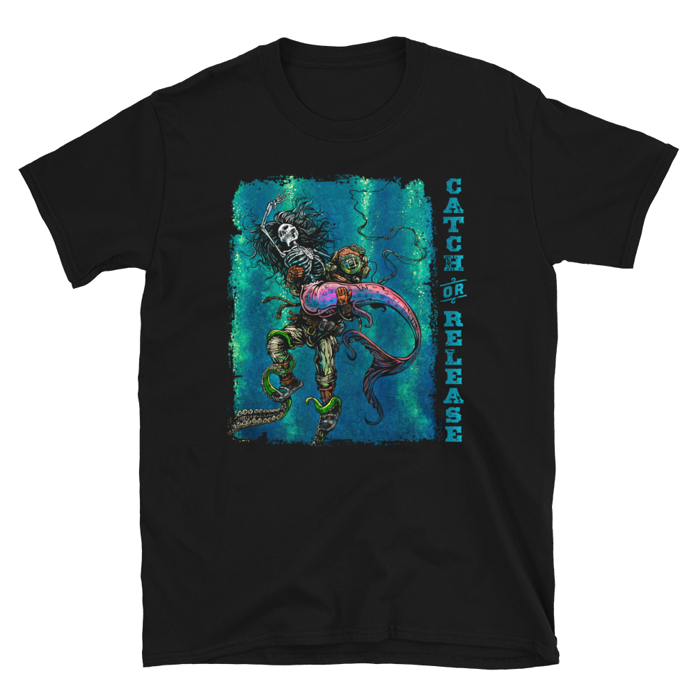 Catch or Release Shirt by Day of the Dead Artist David Lozeau, Day of the Dead Art, Dia de los Muertos Art, Dia de los Muertos Artist