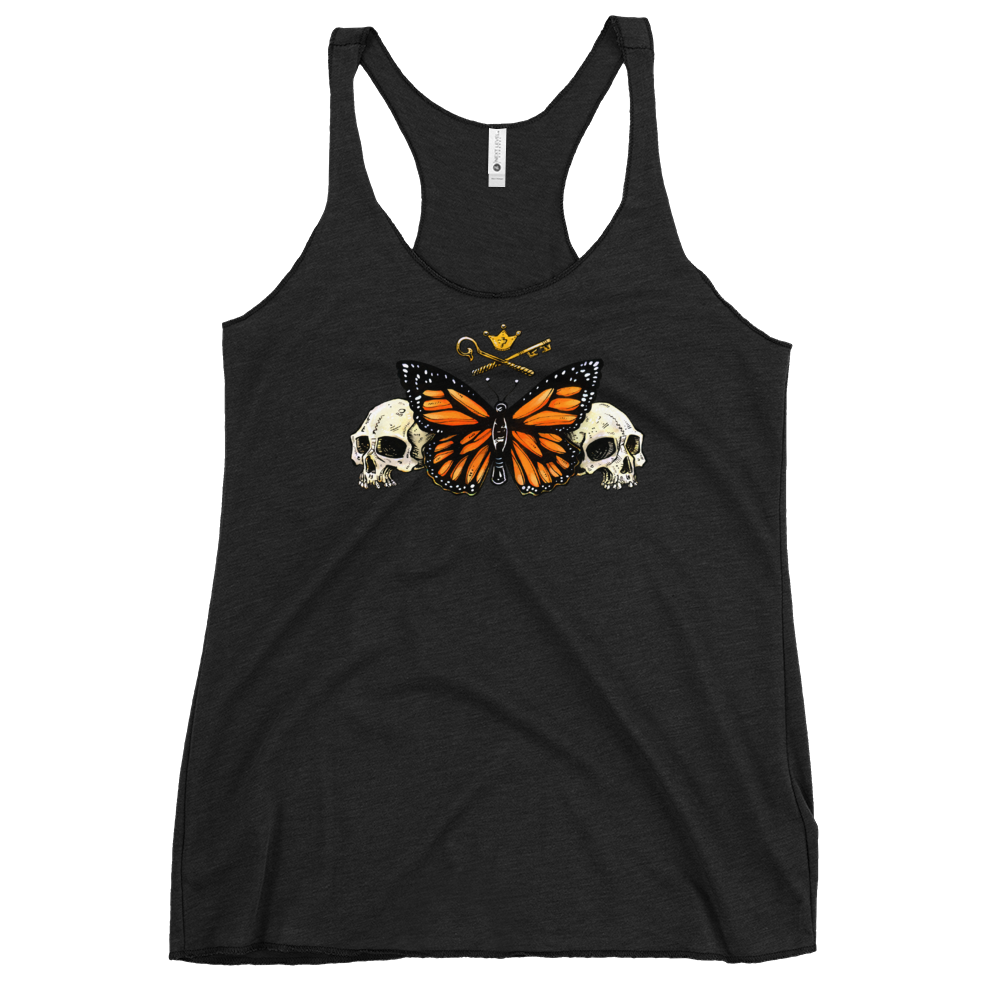 Butterfly Queen Women's Racerback Tank by Day of the Dead Artist David Lozeau, Day of the Dead Art, Dia de los Muertos Art, Dia de los Muertos Artist