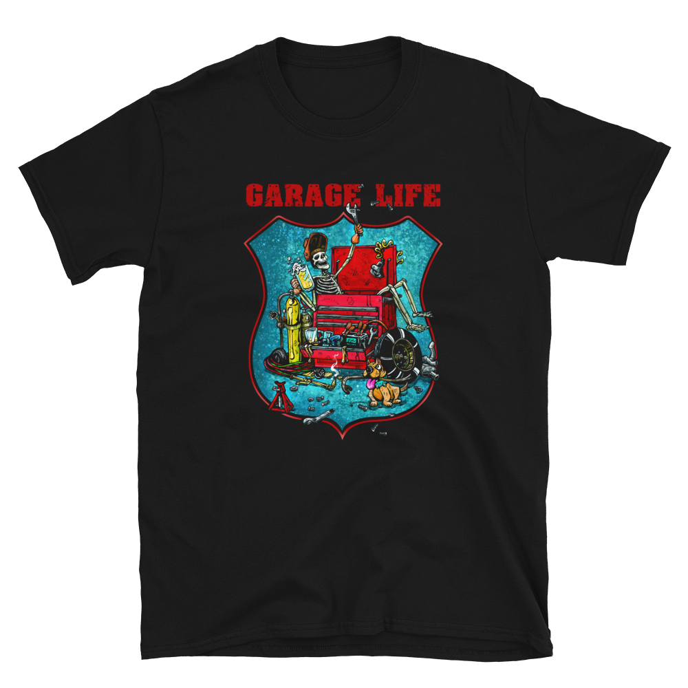Garage Life Shirt by Day of the Dead Artist David Lozeau, Day of the Dead Art, Dia de los Muertos Art, Dia de los Muertos Artist