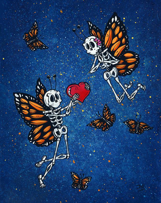 Monarch Mates by Day of the Dead Artist David Lozeau, Day of the Dead Art, Dia de los Muertos Art, Dia de los Muertos Artist