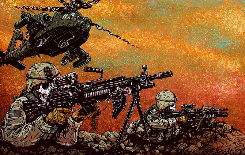 Outside the Wire by Day of the Dead Artist David Lozeau, Day of the Dead Art, Dia de los Muertos Art, Dia de los Muertos Artist