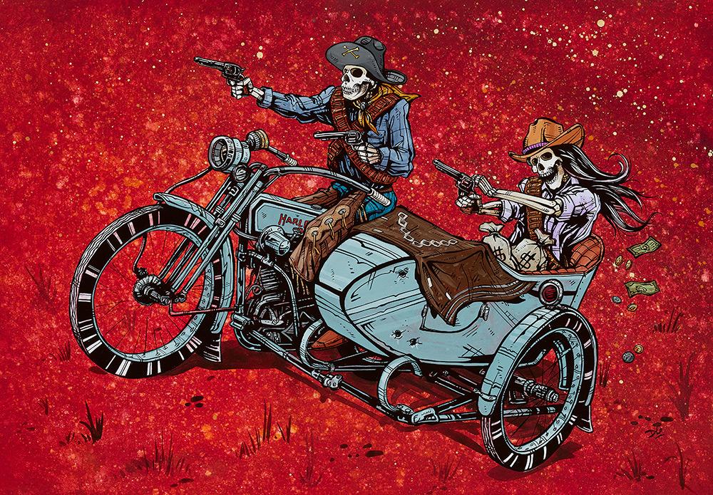 Partners in Crime by Day of the Dead Artist David Lozeau, Day of the Dead Art, Dia de los Muertos Art, Dia de los Muertos Artist