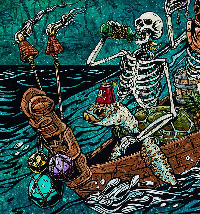 Party Barge by Day of the Dead Artist David Lozeau, Day of the Dead Art, Dia de los Muertos Art, Dia de los Muertos Artist