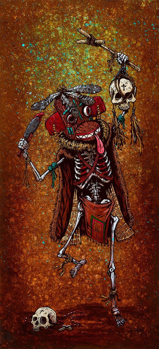 Priest Killer Kachina by Day of the Dead Artist David Lozeau, Day of the Dead Art, Dia de los Muertos Art, Dia de los Muertos Artist
