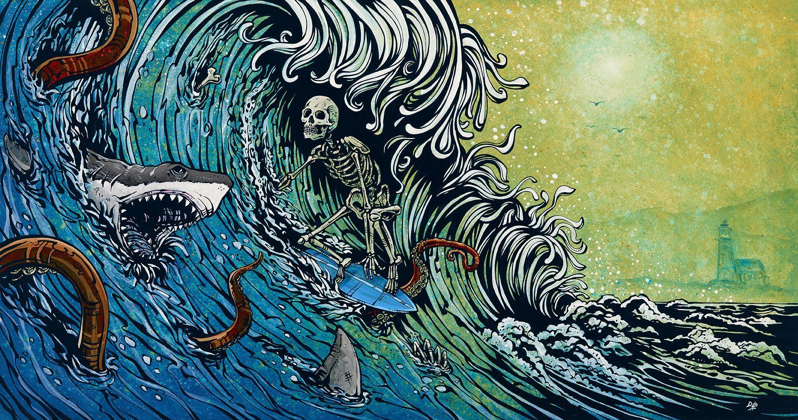 R.I.P. Current by Day of the Dead Artist David Lozeau, Day of the Dead Art, Dia de los Muertos Art, Dia de los Muertos Artist