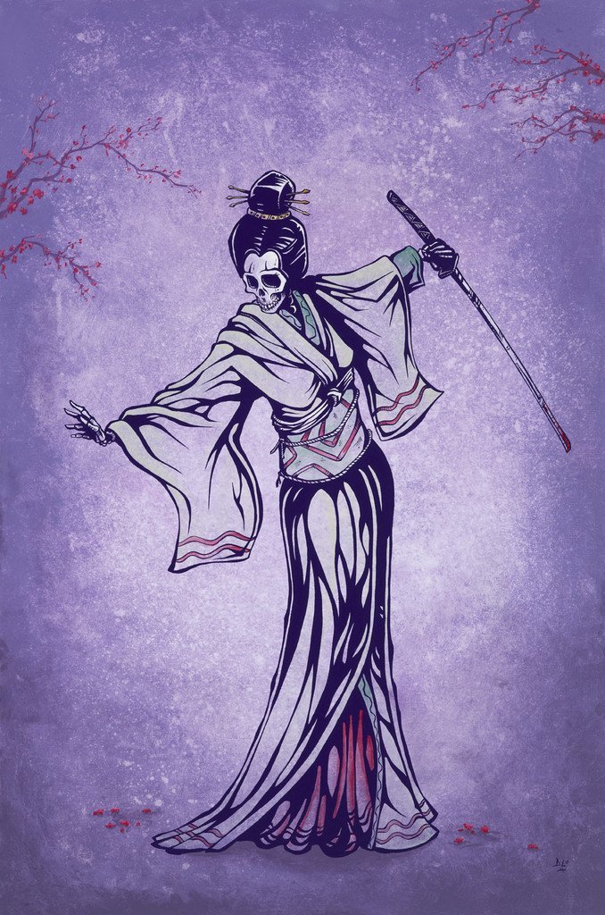 Rise of the Geisha by Day of the Dead Artist David Lozeau, Day of the Dead Art, Dia de los Muertos Art, Dia de los Muertos Artist