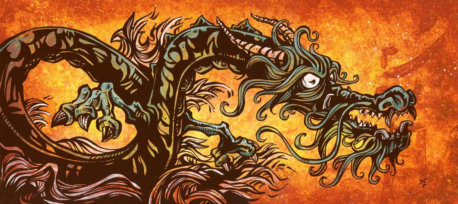 River Dragon by Day of the Dead Artist David Lozeau, Day of the Dead Art, Dia de los Muertos Art, Dia de los Muertos Artist