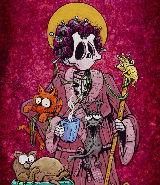 Saint Gertrude by Day of the Dead Artist David Lozeau, Day of the Dead Art, Dia de los Muertos Art, Dia de los Muertos Artist