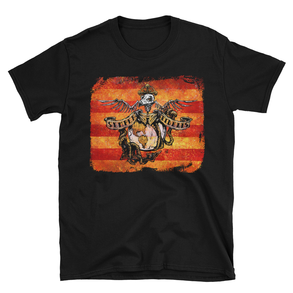 Semper Fi Shirt by Day of the Dead Artist David Lozeau, Day of the Dead Art, Dia de los Muertos Art, Dia de los Muertos Artist