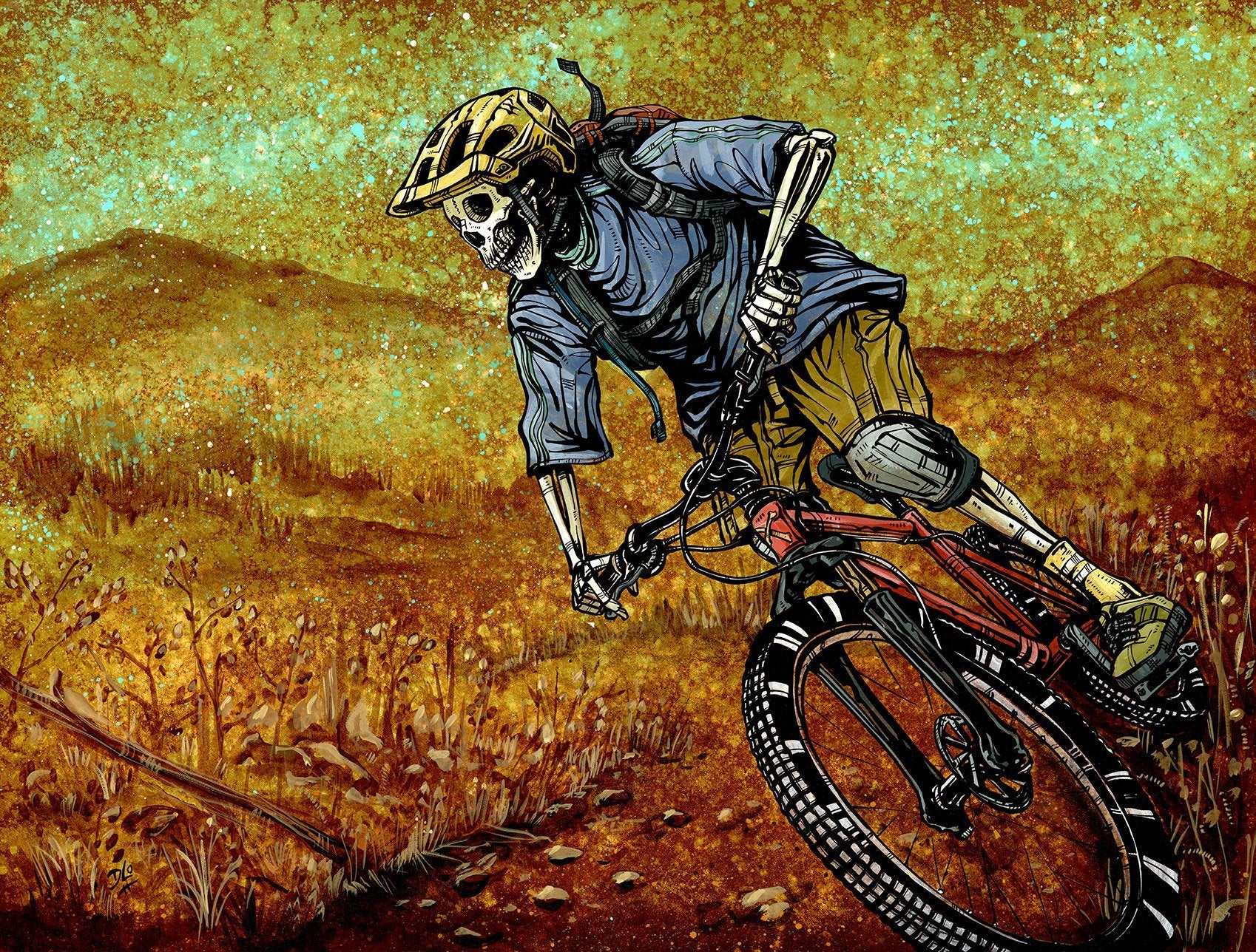 Singletrack by Day of the Dead Artist David Lozeau, Day of the Dead Art, Dia de los Muertos Art, Dia de los Muertos Artist