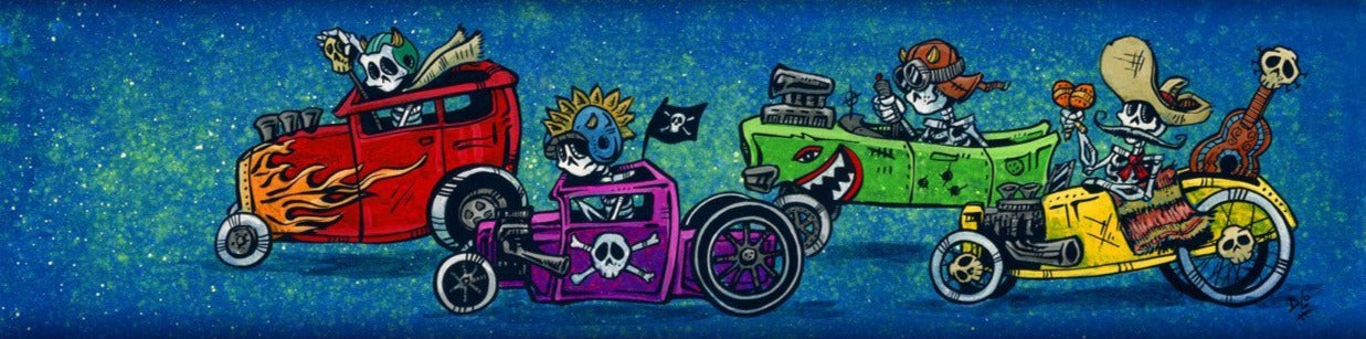 Soap Box Derby by Day of the Dead Artist David Lozeau, Day of the Dead Art, Dia de los Muertos Art, Dia de los Muertos Artist