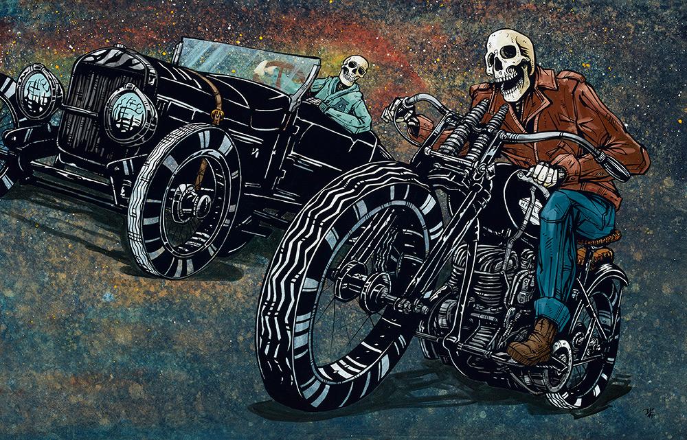 Suicide Shifter by Day of the Dead Artist David Lozeau, Day of the Dead Art, Dia de los Muertos Art, Dia de los Muertos Artist