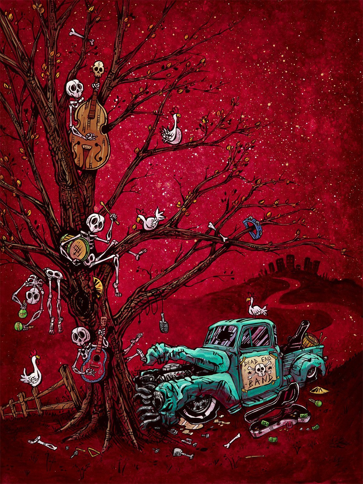 The Dead End Band by Day of the Dead Artist David Lozeau, Day of the Dead Art, Dia de los Muertos Art, Dia de los Muertos Artist