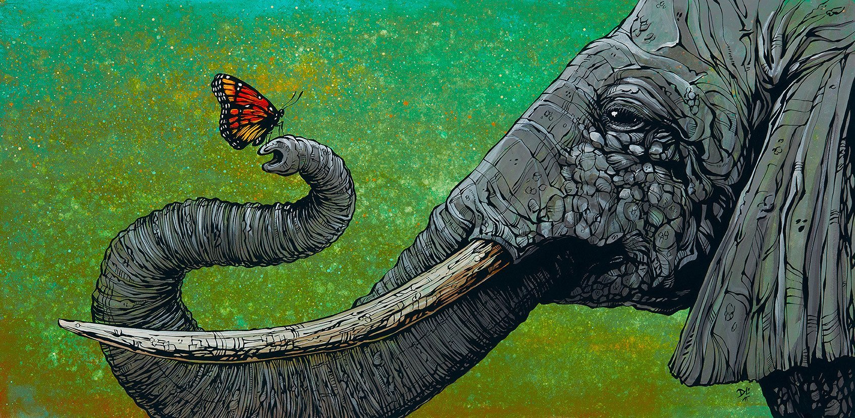 The Elephant by Day of the Dead Artist David Lozeau, Day of the Dead Art, Dia de los Muertos Art, Dia de los Muertos Artist