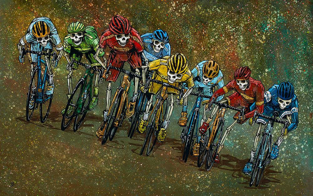 The Peloton by Day of the Dead Artist David Lozeau, Day of the Dead Art, Dia de los Muertos Art, Dia de los Muertos Artist