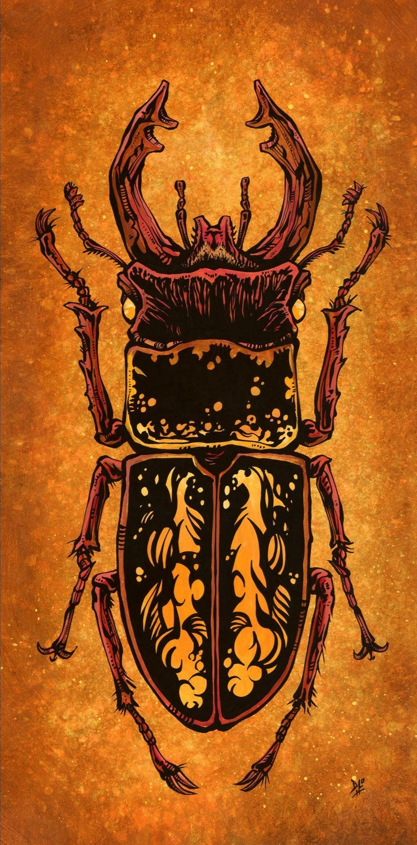 The Stag Beetle by Day of the Dead Artist David Lozeau, Day of the Dead Art, Dia de los Muertos Art, Dia de los Muertos Artist