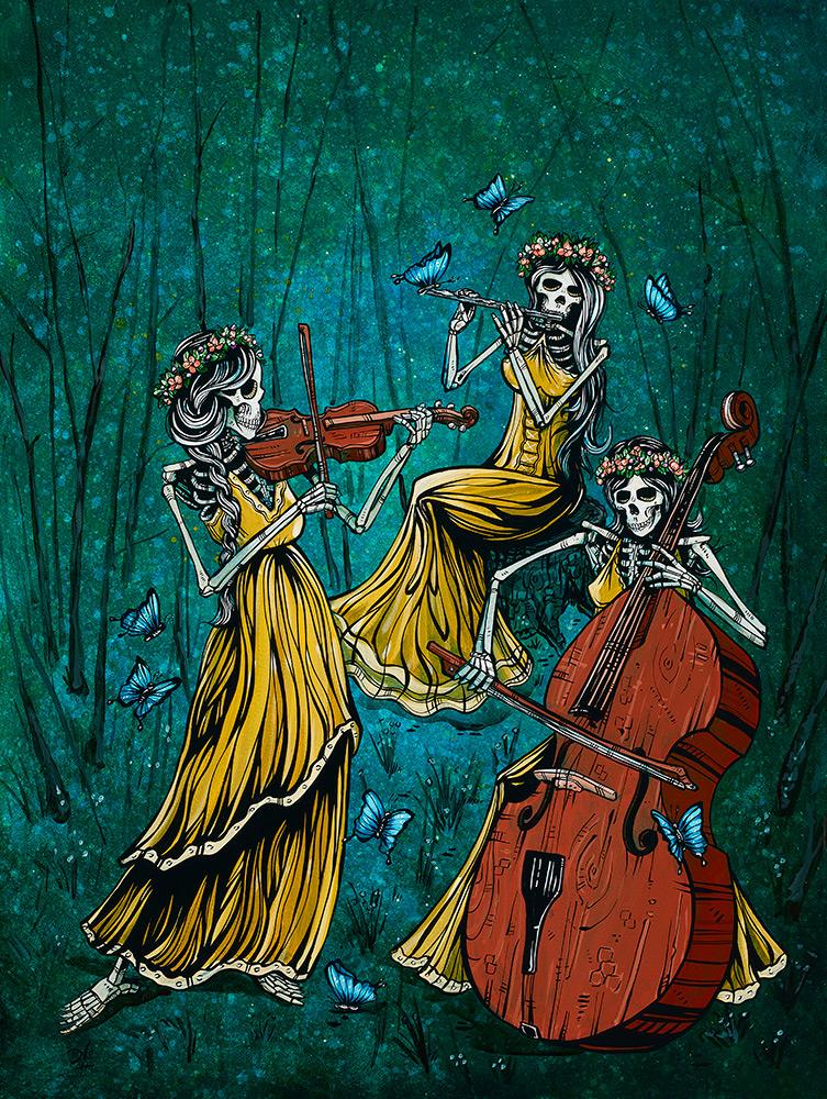 The Three by Day of the Dead Artist David Lozeau, Day of the Dead Art, Dia de los Muertos Art, Dia de los Muertos Artist