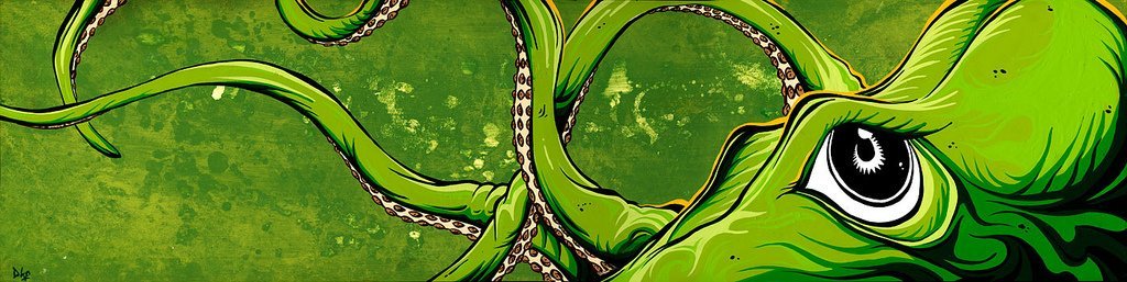 Underwater Curiosity Green by Day of the Dead Artist David Lozeau, Day of the Dead Art, Dia de los Muertos Art, Dia de los Muertos Artist