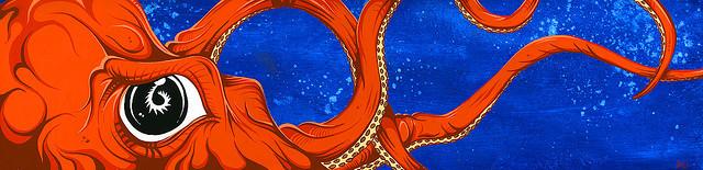 Underwater Curiosity Orange by Day of the Dead Artist David Lozeau, Day of the Dead Art, Dia de los Muertos Art, Dia de los Muertos Artist