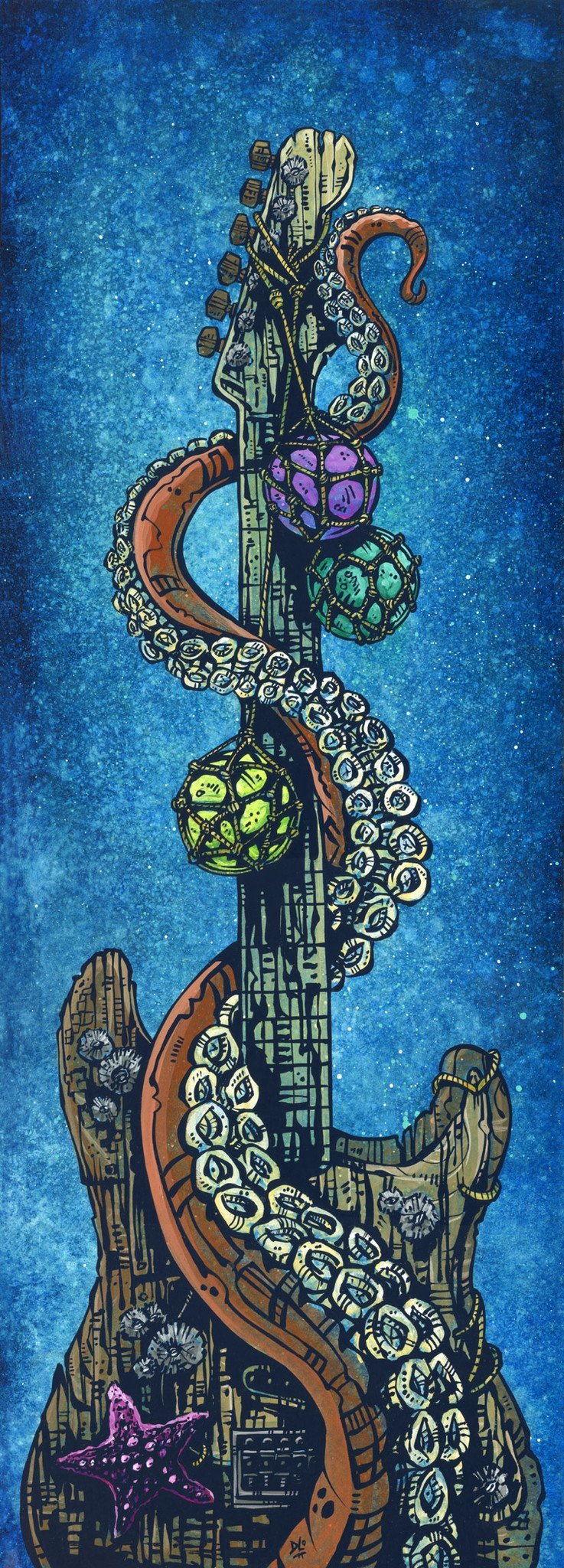 Underwater Strat by Day of the Dead Artist David Lozeau, Day of the Dead Art, Dia de los Muertos Art, Dia de los Muertos Artist