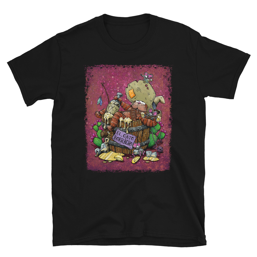 El Gato Borracho Shirt by Day of the Dead Artist David Lozeau, Day of the Dead Art, Dia de los Muertos Art, Dia de los Muertos Artist