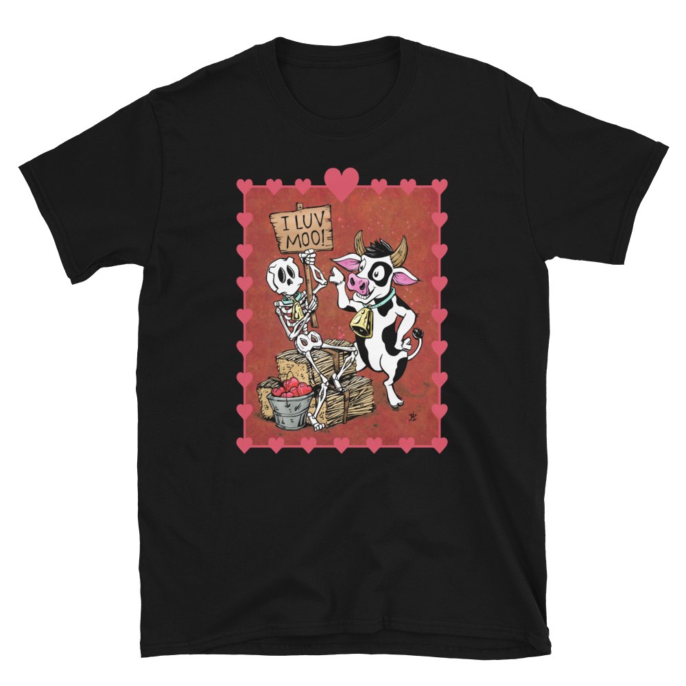 I Love Moo Shirt by Day of the Dead Artist David Lozeau, Day of the Dead Art, Dia de los Muertos Art, Dia de los Muertos Artist