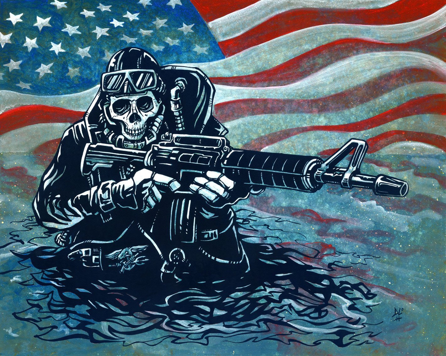 US Navy SEAL by Day of the Dead Artist David Lozeau, Day of the Dead Art, Dia de los Muertos Art, Dia de los Muertos Artist
