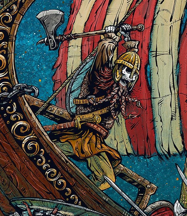 Viking Raid by Day of the Dead Artist David Lozeau, Day of the Dead Art, Dia de los Muertos Art, Dia de los Muertos Artist