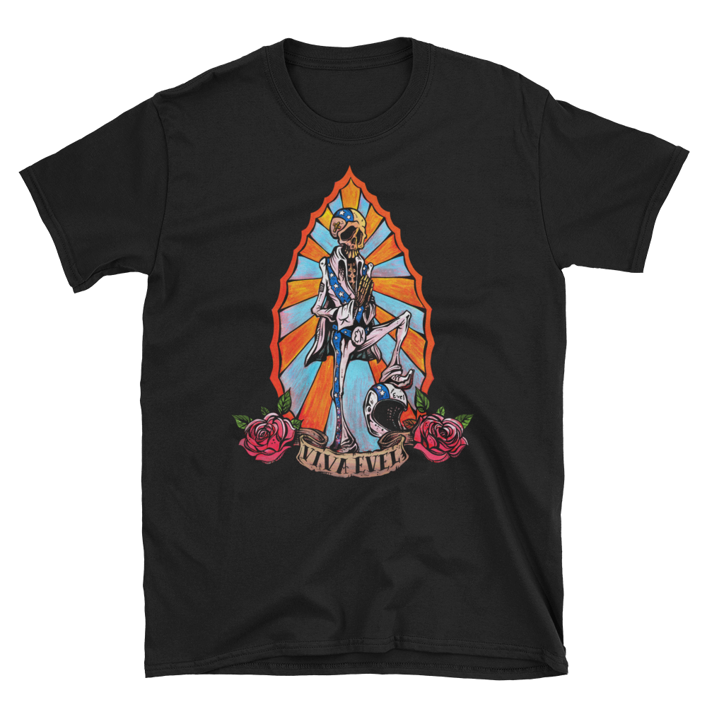 Viva Evel Shirt by Day of the Dead Artist David Lozeau, Day of the Dead Art, Dia de los Muertos Art, Dia de los Muertos Artist